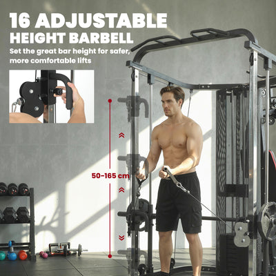 SPORTNOW Home Multi Gym Smith Machine with 65kg Weight Stack, Cable Pulley System, Chest Station, Preacher Pad & Leg Developer 