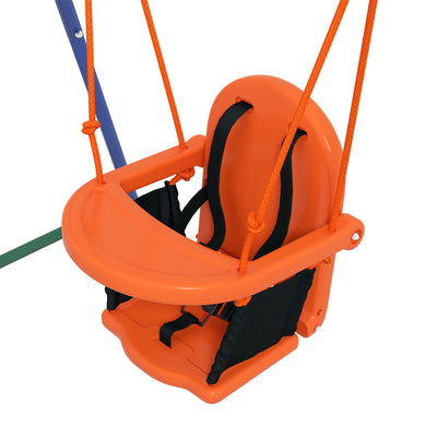 Outsunny Two-In-One Toddler Garden Swing, with Comfortable Seat, Safety Belt - Orange and Blue 