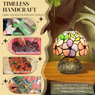 HOMCOM Tiffany-Style Table Lamp with Sculpted Dragonfly Base, Handcrafted Classic Stained Glass Bedside Lamp for Living Room and Bedroom, E27 Socket, Pink
