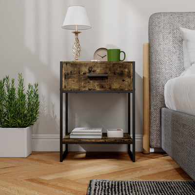 HOMCOM Modern Bedside Table - Rustic Brown 