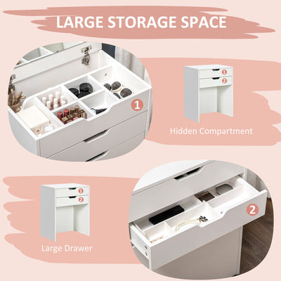 HOMCOM Dressing Table with Flip-up Mirror and Storage Stool, Vanity Table with Drawer and Hidden Compartments for Bedroom, Living Room, White 