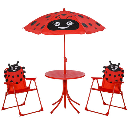 Outsunny Kids Outdoor Table and Chairs Garden Furniture Ladybird Pattern with Removable & Height Adjustable Sun Umbrella, Red 