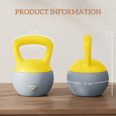 SPORTNOW 12KG Soft Kettlebell, Kettlebell with Non-Slip Handle for Home Gym, Weight Lifting, Strength Training, Yellow/Grey 