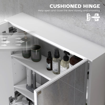 HOMCOM Double Door Wall Mounted Glass Mirror Cabinet Modern Storage Unit Bathroom Shelf Organiser Waterproof Wooden Frame 60W x 15D x 60H cm 