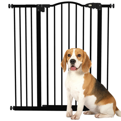 PawHut Pressure Fit Dog Stair Gate No Drilling Safety Gate Auto Close for Doorways, Hallways, 74-94cm Adjustable, 94cm Tall, Black 