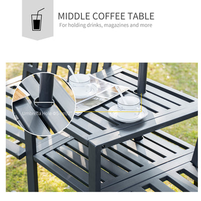 Outsunny 2 Seat Garden Chair Bench Loveseats Jack and Jill Seat w/Coffee Table Slatted Design Patio Yard 