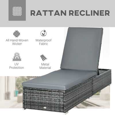 Outsunny PE Rattan Sun Lounger, Five-level Adjustable Recliner Bed Chair with Soft Padded Cushion for Patio, Garden, Mixed Grey 