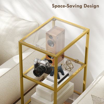 HOMCOM 4-Tier Shelving Unit, Glass Shelf, Vertical Storage Shelf for Living Room, Home Office, Bedroom, Bathroom, Gold Tone 
