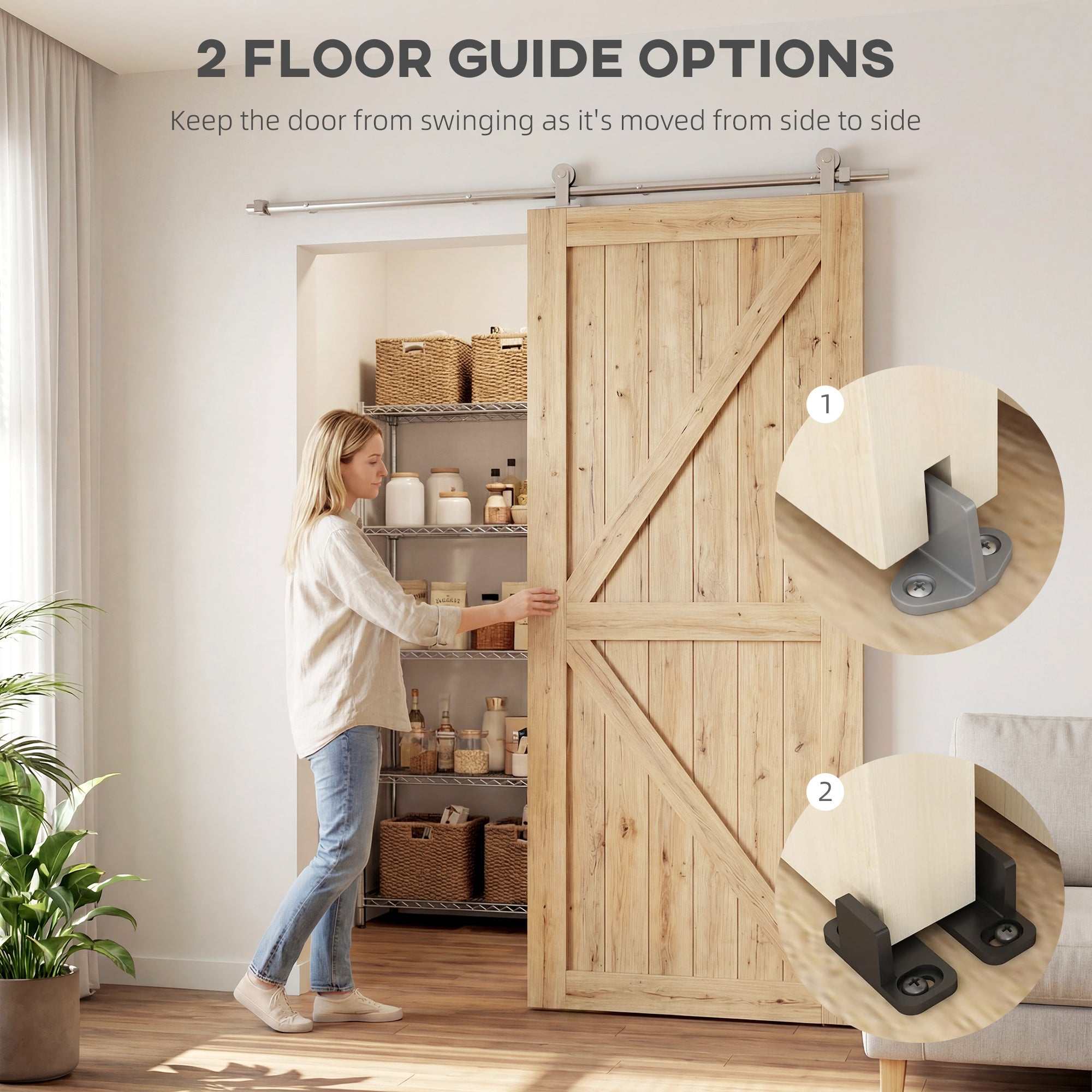HOMCOM Sliding Door Hardware Kit Smooth Quiet 304 Stainless Steel for 200cm Track Sliver Tone 