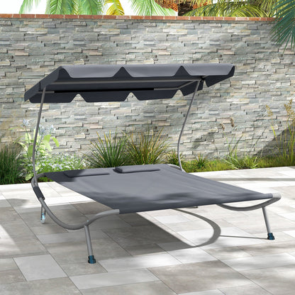 Outsunny Double Outdoor Bed, with Canopy - Light Grey 