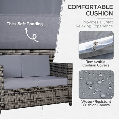Outsunny 2 Seater Garden Furniture, Rattan Sofa with Soft Padded Cushion and Armrests, Wicker Garden Loveseat for Patio, Mixed Grey 