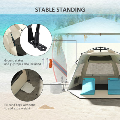 Outsunny Three-Man UPF15+ Beach Tent, with Extended Floor - Green 