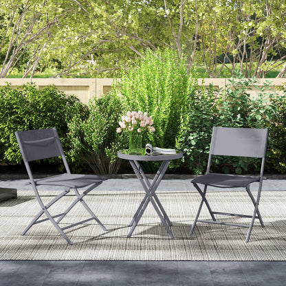 Outsunny 3 Pieces Outdoor Bistro Set, Glass Top Outdoor Table and 2 Folding Chairs with Protecting Feet, Grey 