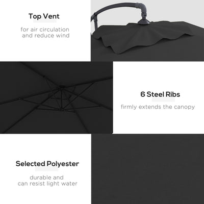 Outsunny 3m Cantilever Overhanging Parasol, with Cross Base - Black 