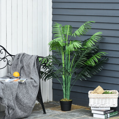 Outsunny 125cm/4FT Artificial Palm Plant Decorative Tree with Nursery Pot, Fake Plastic Indoor Outdoor Home Office Décor, Green 