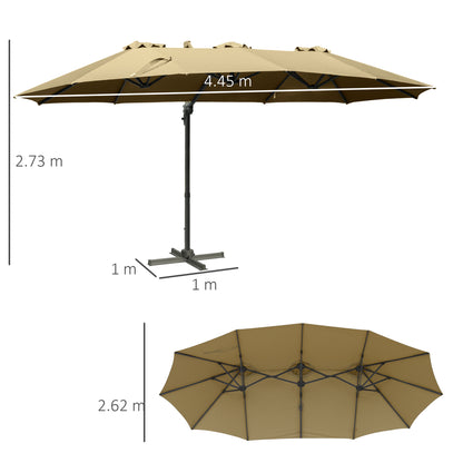 Outsunny 4.5\'c2\'a0m Patio Parasol, Large Double-Sided Rectangular Garden Umbrella with Crank Handle, 360\'c2\'b0 Cross Base for Bench, Outdoor, Khaki