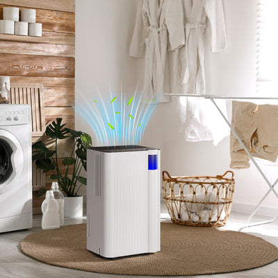 HOMCOM 12L/Day Dehumidifier with Continuous Drainage, 2L Water Tank, 24H Timer, Digital Humidity Display, Filter, Auto Defrost, Children Lock, for Bedroom, Dehumidifier for Home Damp, Laundry Drying 