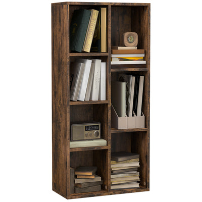 HOMCOM Seven-Cube Bookcase - Rustic Brown Wood Effect 
