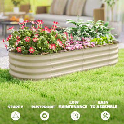 Outsunny Galvanised Raised Garden Bed, Metal Planter Box with Safety Edging, for Flowers, Herbs, Succulents, Cream White 