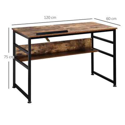 HOMCOM Adjustable Drafting Table Art Desk Drawing Table, Craft Desk Workstation for Painting, Multifunctional Writing Desk w/ 15-Level Tiltable Tabletop and Storage Shelf, Home Office, Rustic Brown 