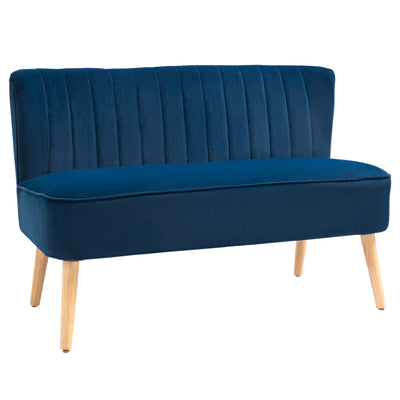 HOMCOM Modern Velvet Double Seat Sofa w/ Wood Frame Foam Padding High Back Soft Comfortable Compact Couch Blue 