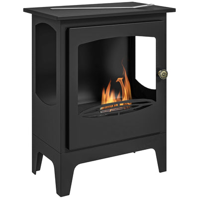 HOMCOM Freestanding Ethanol Fireplace, Steel Bioethanol Fireplace with Stainless Steel Flame Snuffer, 1.2L Tank, 3 Hours Burning Time for Indoor, Black 
