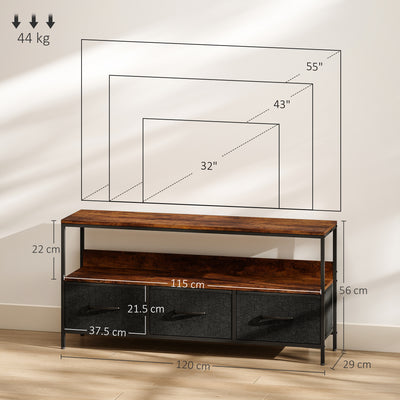 HOMCOM TV Stand Cabinet with 3 Foldable Drawers - Rustic Brown 