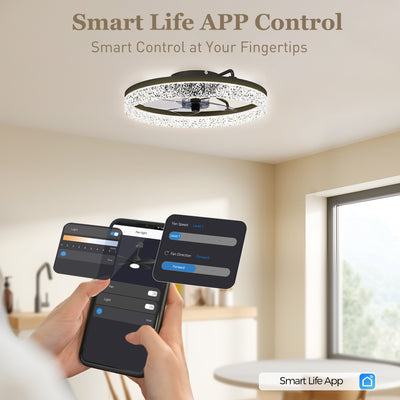 HOMCOM Ceiling Fan with Lights, Dimmable LED Mount Ceiling Fan Light with Remote App Control for Bedroom, Black 