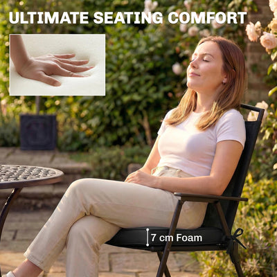 Outsunny Outdoor Chair Seat Cushions Set of 2, Garden Chair Cushions with 7cm Thick Foam & Ties, Black 