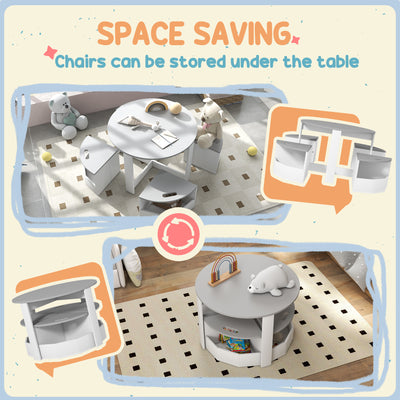 AIYAPLAY 5-Piece Kids Table and Chairs Set with Storage for Toddler 3-8 Years Old, Grey 