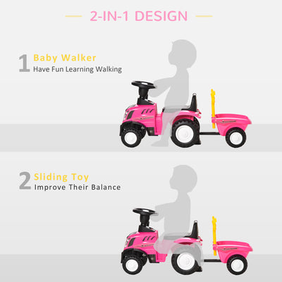 HOMCOM Ride-On Tractor, Toddler Walker, Foot-to-Floor Slide, for Ages 1-3 Years - Pink 
