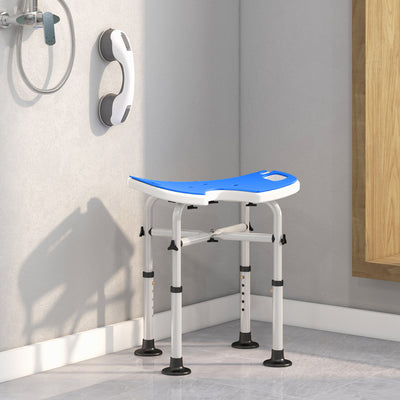 HOMCOM 39-51.5cm 'U' Seat Padded Shower Stool - Dark Blue 