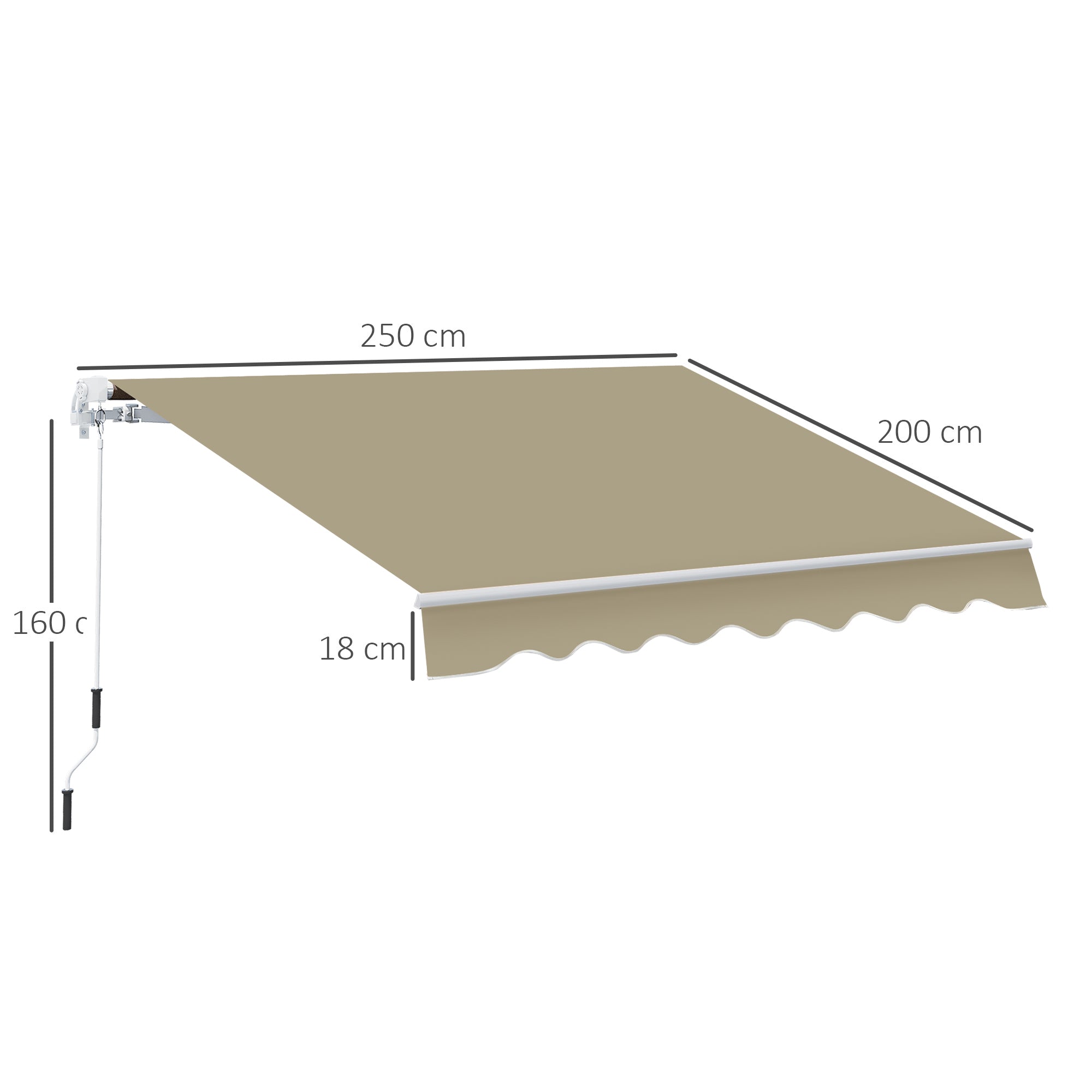Outsunny 2.5x2 m Manual Retractable Awning-Beige Canopy/White Frame 