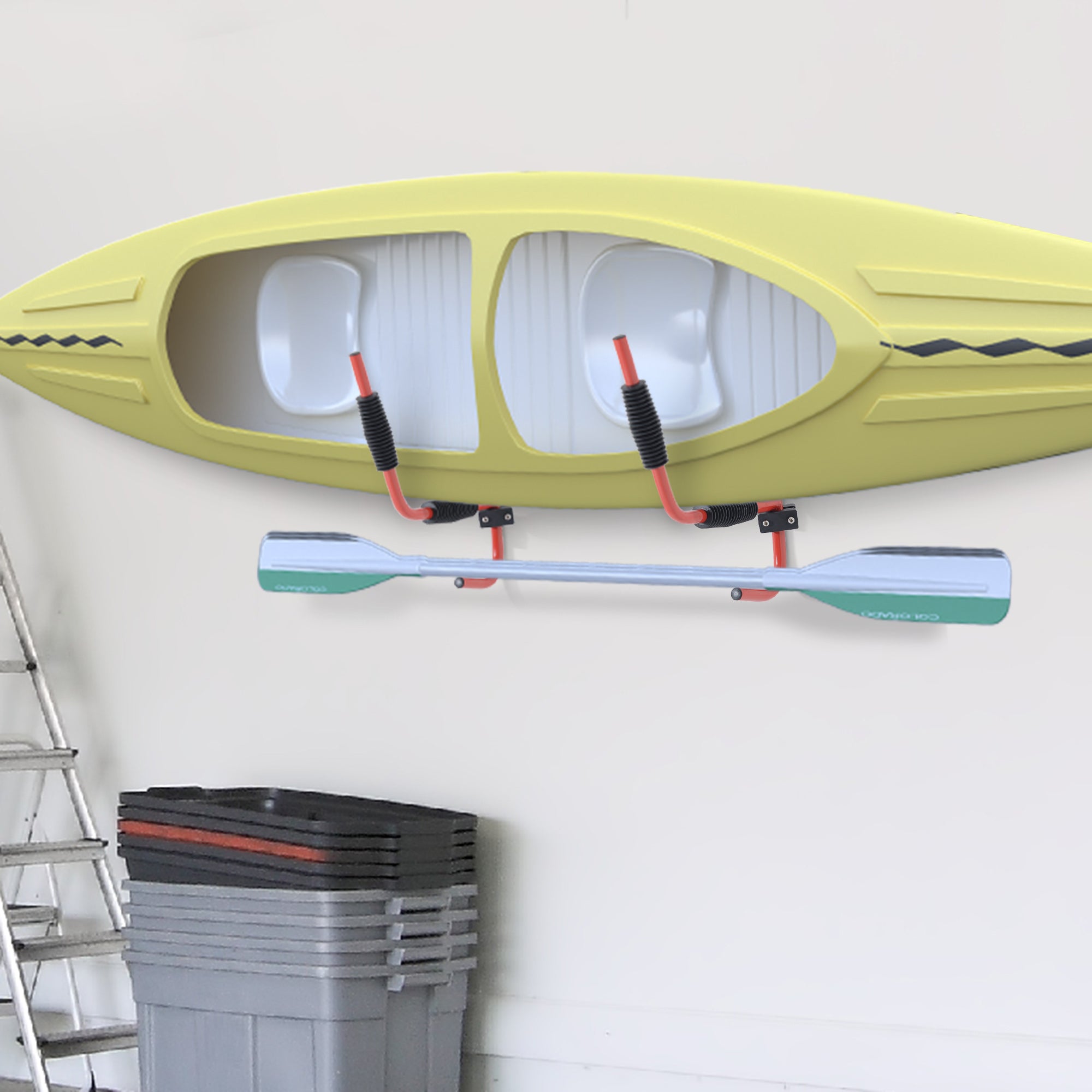 HOMCOM Kayak Canoe Heavy Duty Wall Mounted Storage Holder Rack Heavy Duty Storing Hangers Red 