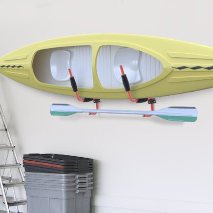 HOMCOM Kayak Canoe Heavy Duty Wall Mounted Storage Holder Rack Heavy Duty Storing Hangers Red 