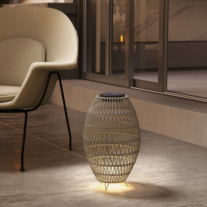Outsunny Rattan Solar Lamp, Garden Solar Lantern with Auto On/Off Light, IP44 Waterproof, Decorative Outdoor Rattan Lamp for Porch, Pathway, Grey 