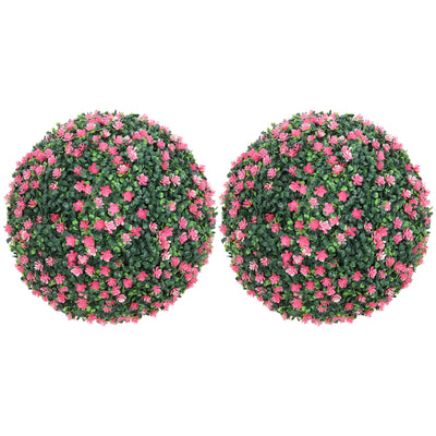 HOMCOM Set of Two Artificial Boxwood Balls Plants - Pink 