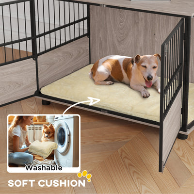 PawHut 100cm Furniture Style Dog Crate Dog Cage End Table Indoor with 3 Doors Soft Washable Cushion, for Large Sized Dogs 