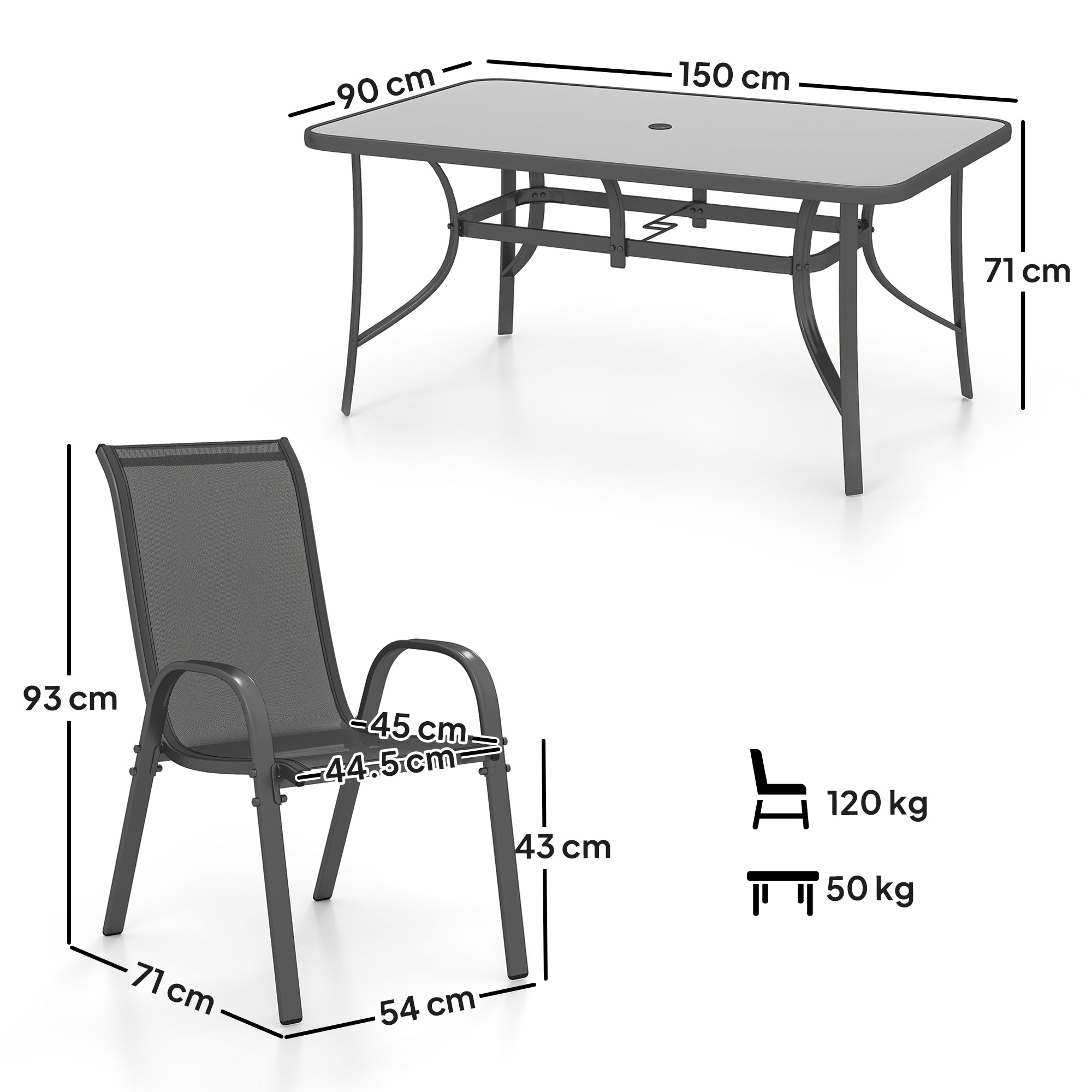 Outsunny Seven-Piece Outdoor Dining Set - Charcoal Grey 