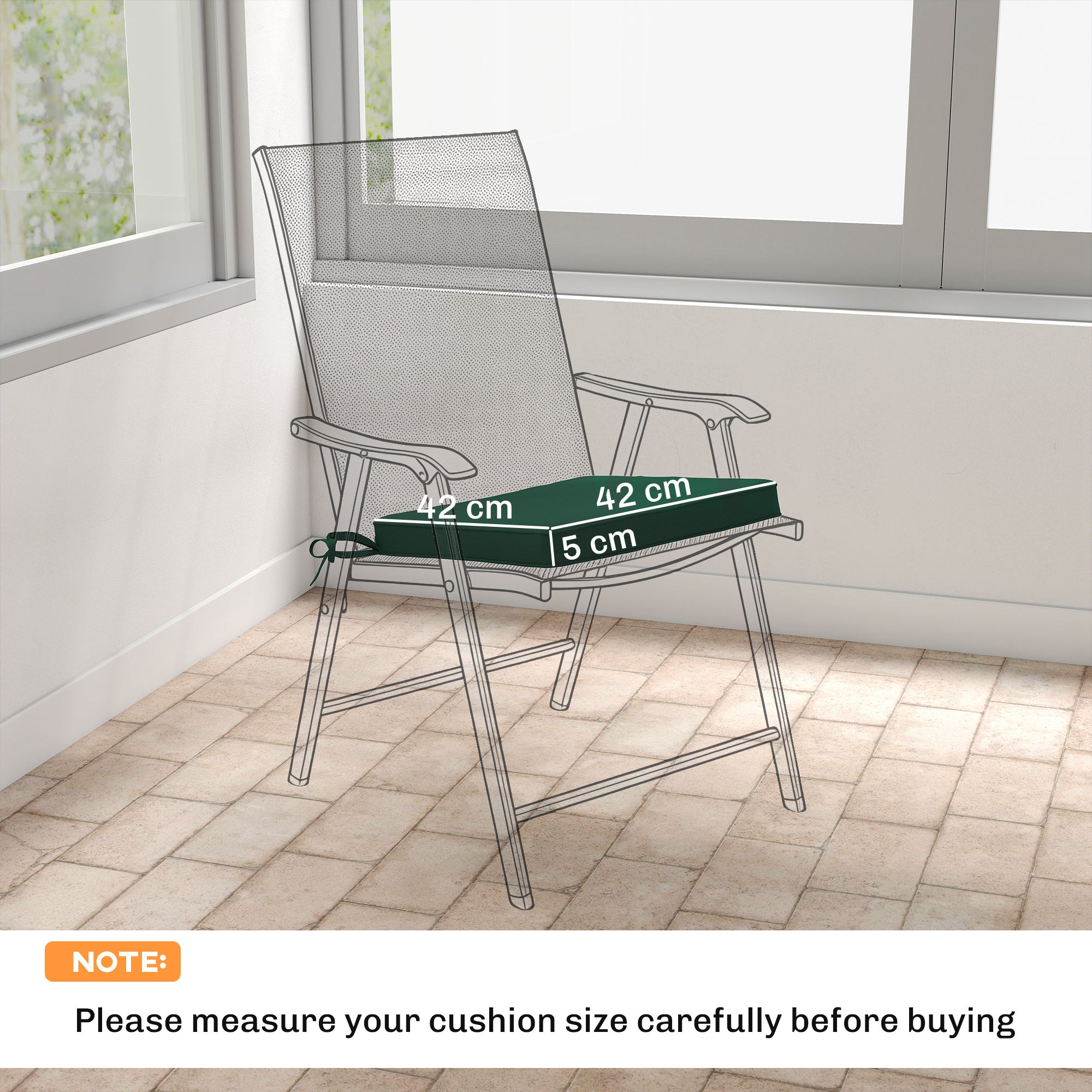 Outsunny Set of 6 Chair Cushion Seat Pads Dining Chair w/ Straps, Indoor Outdoor Removable Tie On Garden Patio, Green 