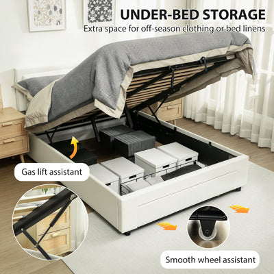 HOMCOM Double Ottoman Bed Frame, with Front Drawer - Cream 