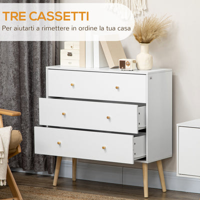 HOMCOM Chest of Drawers, 3-Drawer Storage Organiser Unit with Wood Legs for Bedroom, Living Room, White 