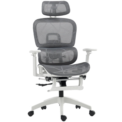 HOMCOM Multi-Adjustable Mesh Office Chair - Grey and White 