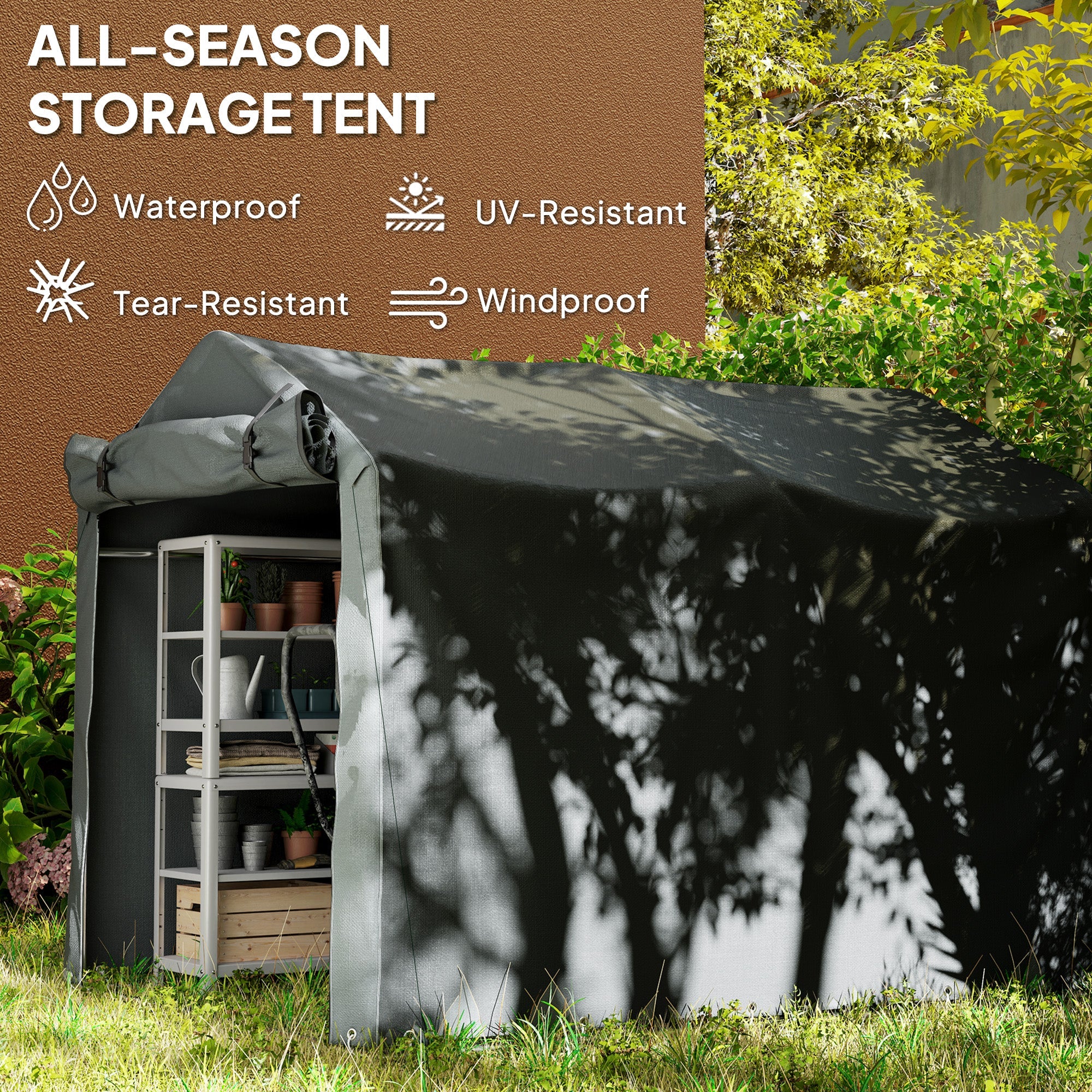 Outsunny 2.2 x 1.6 m Garden Storage Tent, Waterproof Anti-UV Bike Tent with Roll-up Zipper Door, Galvanised Outdoor Storage Shelter Carport for Bike, Motorbike, Garden Tools, Dark Grey 