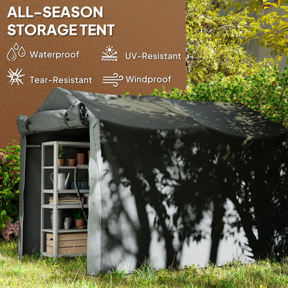 Outsunny 2.2 x 1.6 m Garden Storage Tent, Waterproof Anti-UV Bike Tent with Roll-up Zipper Door, Galvanised Outdoor Storage Shelter Carport for Bike, Motorbike, Garden Tools, Dark Grey 
