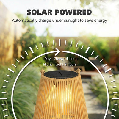 Outsunny Hanging Solar Lanterns, 2 Pack Rattan Solar Lights with Handle for Patio, Pathway, Terrace, Auto On/Off, Brown 