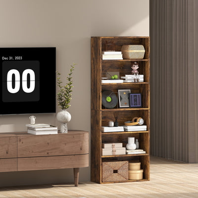 HOMCOM Six Shelf Bookcase - Rustic Brown 