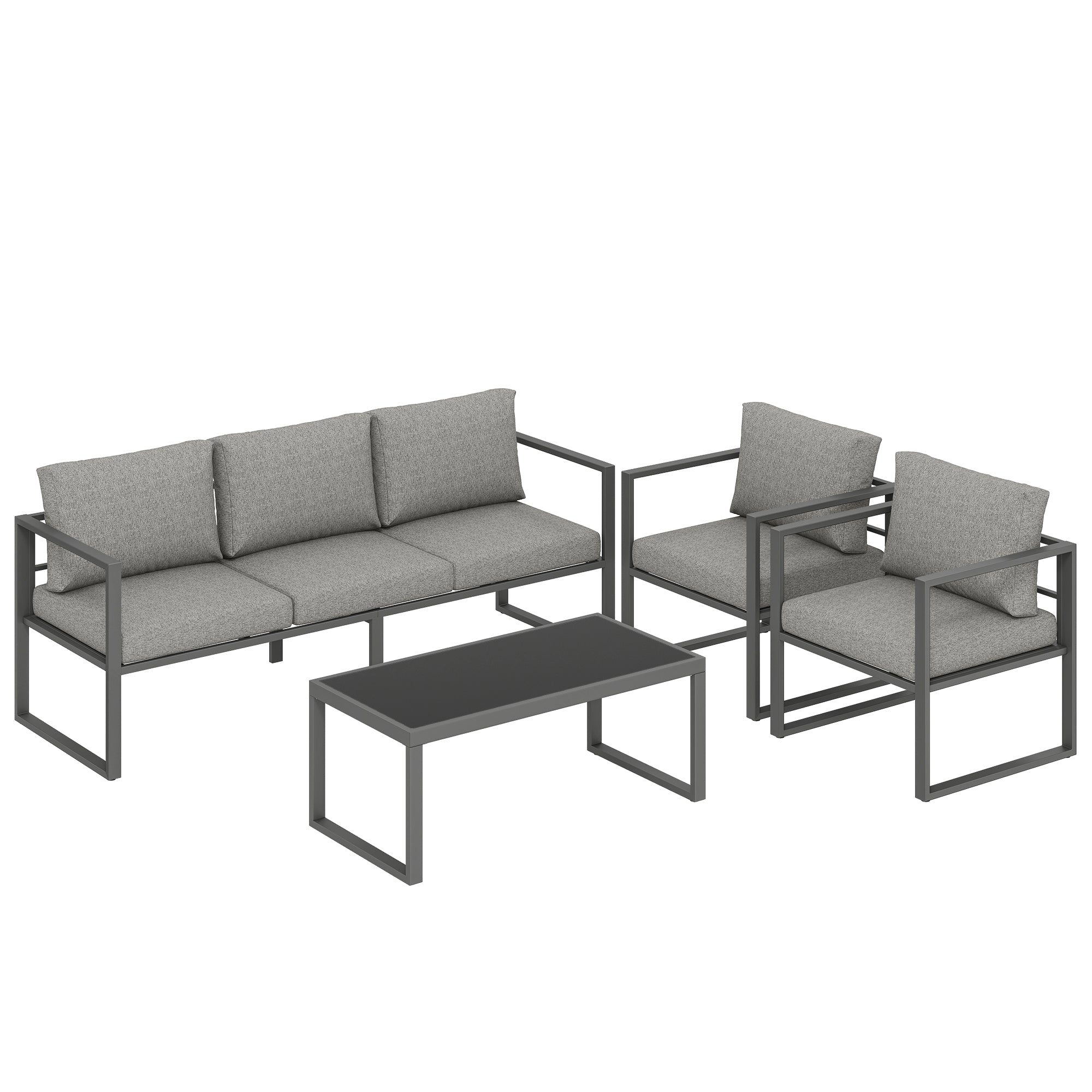 Outsunny 4 Piece Outdoor Garden Furniture Set, Patio Furniture with 3-Seater Sofa, Armchairs and Coffee Table 