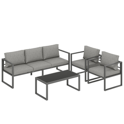 Outsunny 4 Piece Outdoor Garden Furniture Set, Patio Furniture with 3-Seater Sofa, Armchairs and Coffee Table 