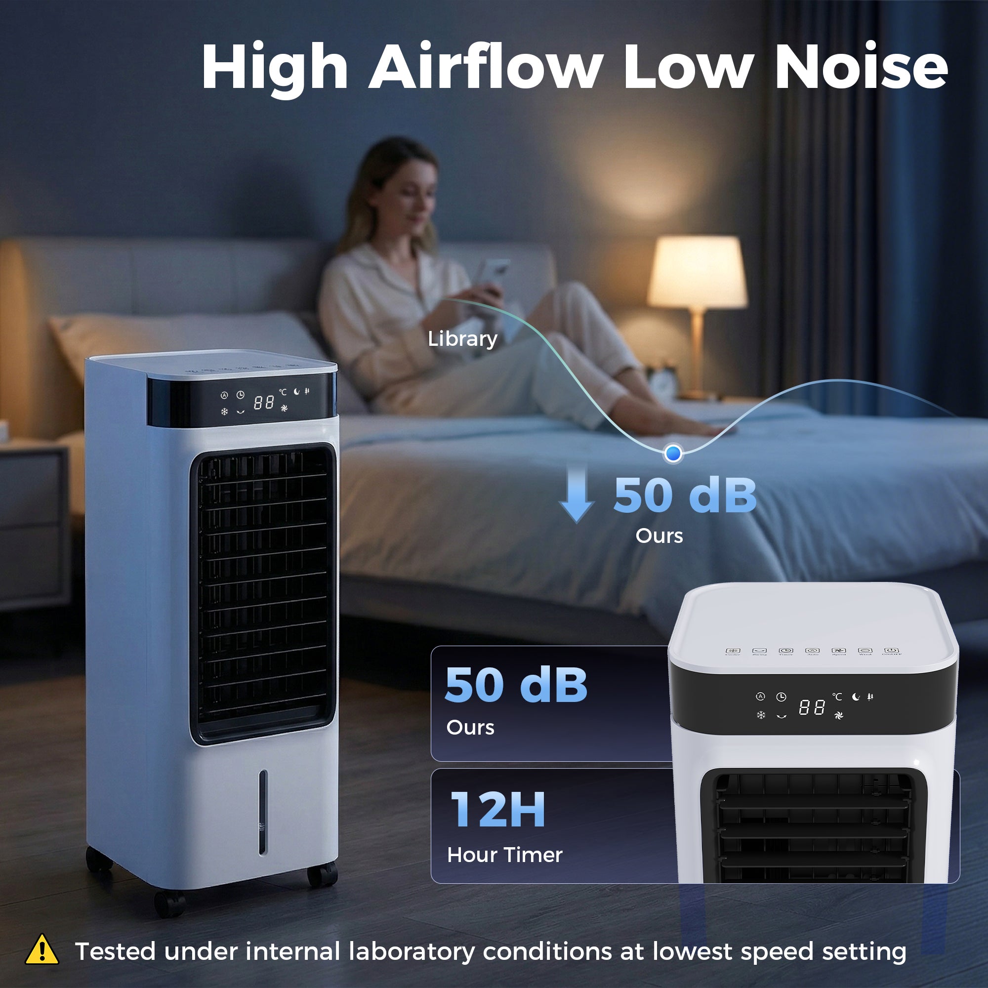 HOMCOM Portable Air Cooler, 3-In-1 Evaporative Air Cooler with 7 Litre Water Tank, 48° Oscillation, White 